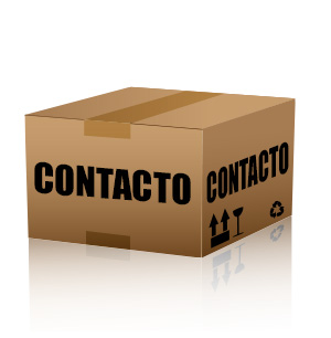 caja de cartón cerrada con la palabra contacto escrita en ambos lados.