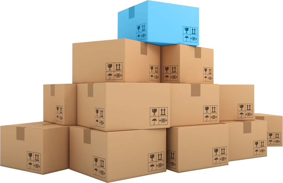 torre de más de 10&nbsp; cajas de cartón marrón listos para en enviar por mar, tierra o aire